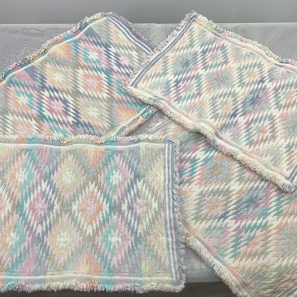 Vintage 90’s woven pastel Aztec Southwestern Fringe Placemats Set of 4